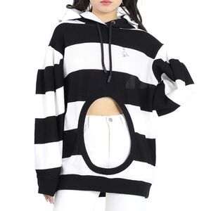 NWT BURBERRY Size Small Cut-out Detail Striped Cotton Hoodie